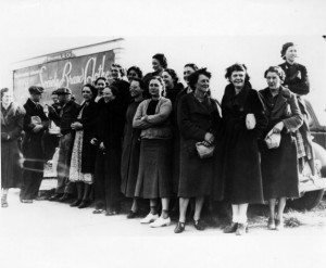 Women's Emergency Brigade, Flint sit-down strikes, 1937.  http://www.reuther.wayne.edu/node/1994